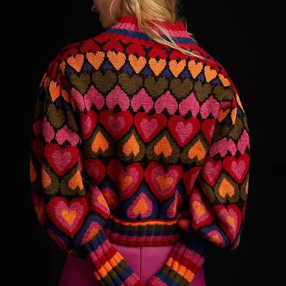 Farm Rio Colorful Heart Pattern Sweater Size Large - Picture 2 of 11